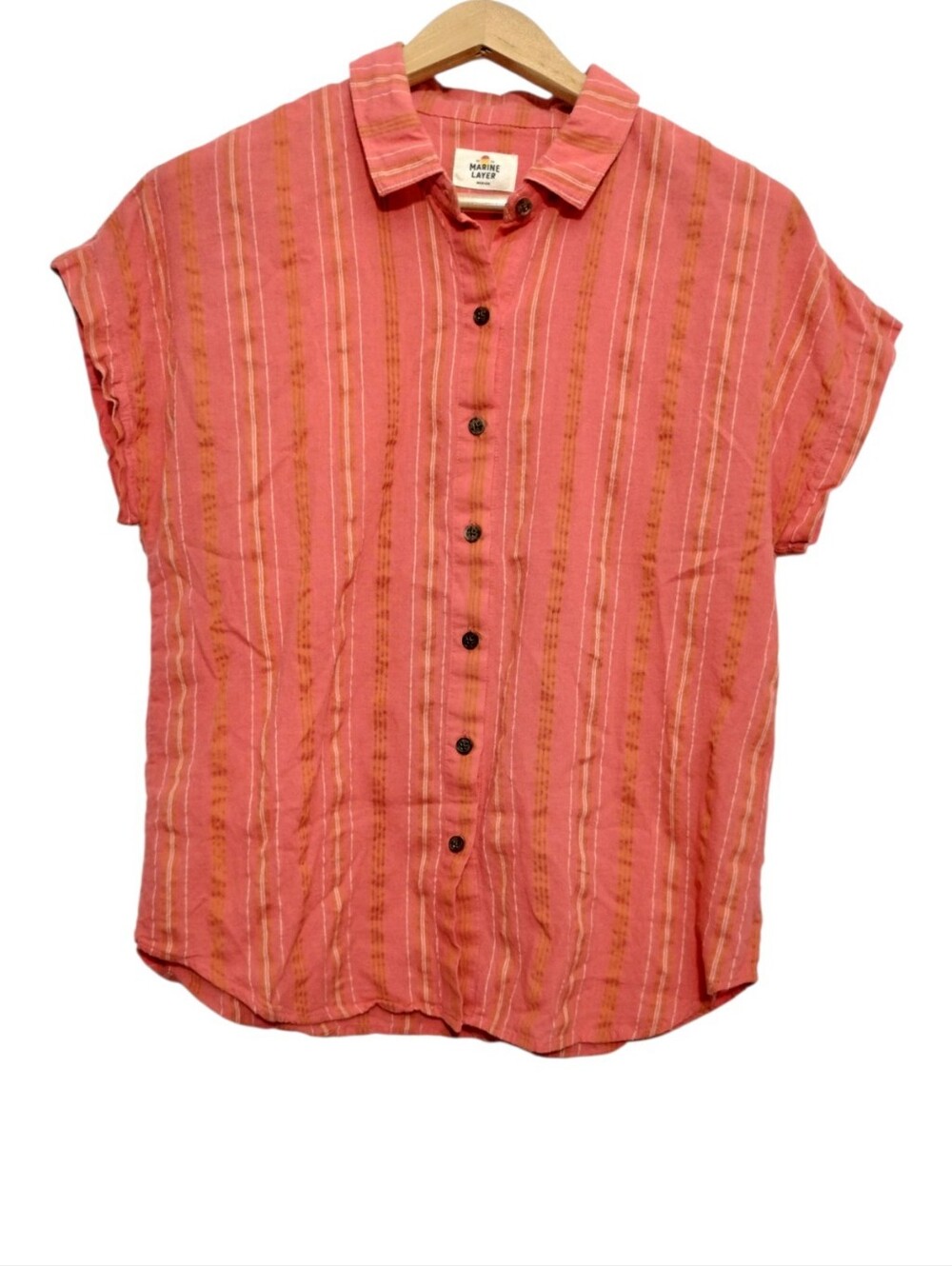 Marine Layer Dana Stripe Short Sleeve Button-up Shirt Women's Medium Preppy